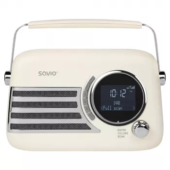 SAVIO RS-04 Przenośne radio DAB+ FM z akumulatorem, wyświetlaczem LCD, podwójnym budzikiem, czarne