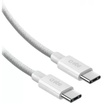 SBS USB-C do USB-C pleciony kabel nylonowy 2m 100W biały