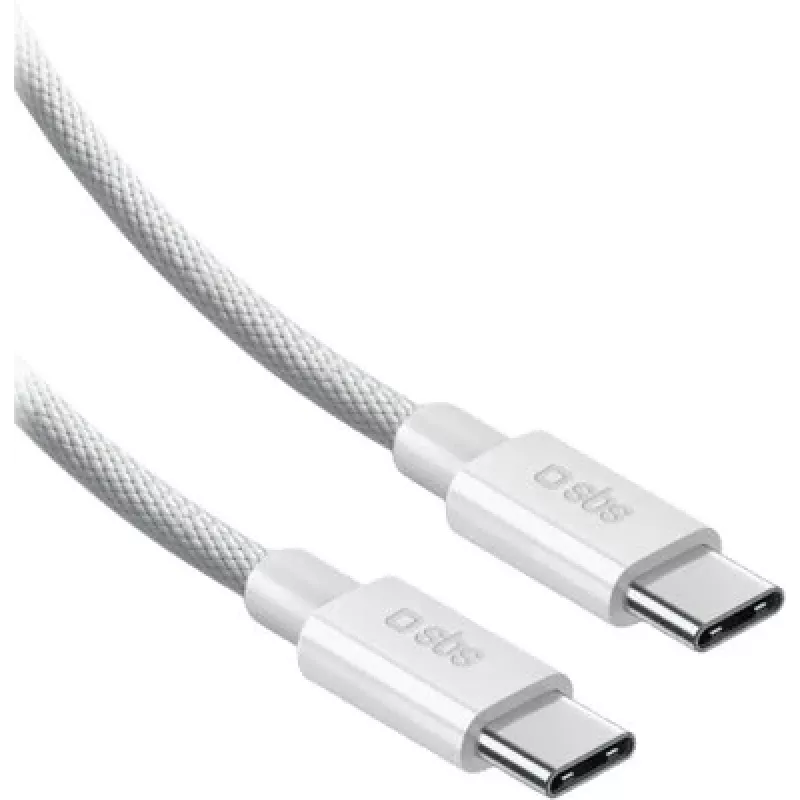 SBS USB-C do USB-C pleciony kabel nylonowy 2m 100W biały