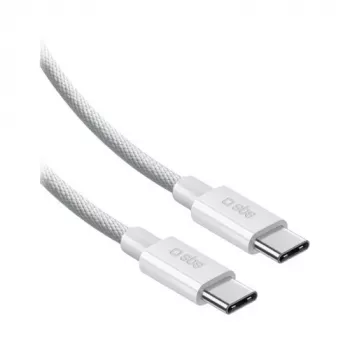 SBS USB-C do USB-C pleciony kabel nylonowy 2m 100W biały