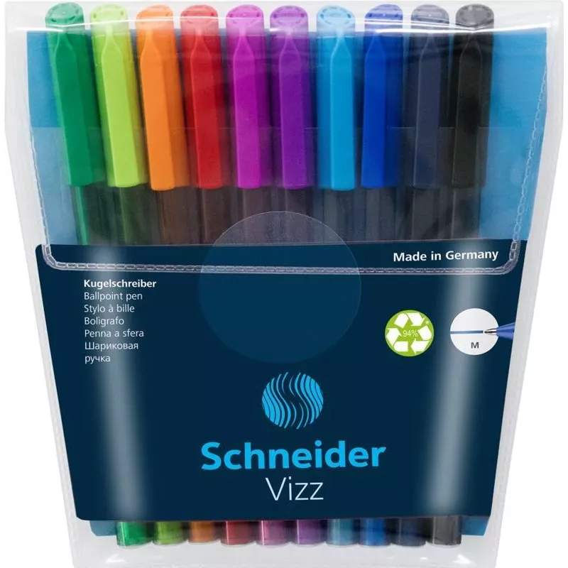 Zestaw 10 długopisów Schneider Vizz M w różnych kolorach, średni, 102290