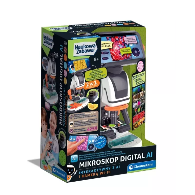 Interaktywny mikroskop cyfrowy Scientific Fun z AI i kamerą Wi-Fi Clementoni 50406