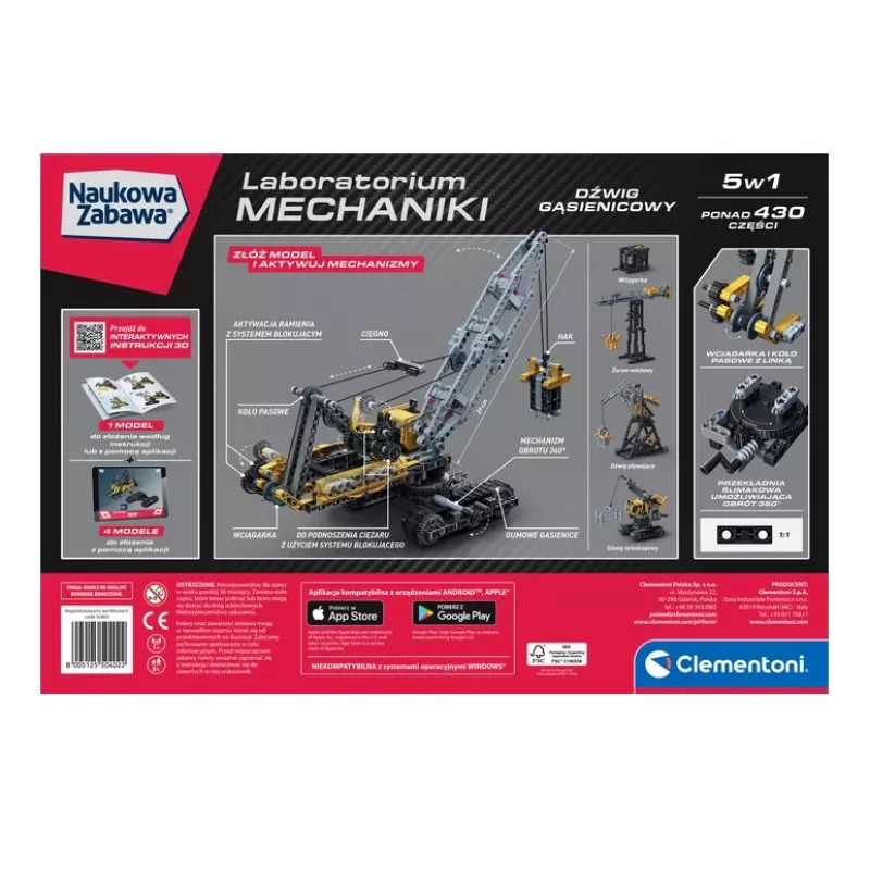 Laboratorium Mechaniki Zabawy Naukowe Żuraw Gąsienicowy Clementoni 50402