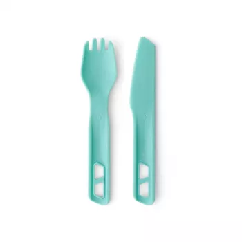 Sea To Summit Passage Cutlery Set Blue - 3-częściowy zestaw sztućców kempingowych (widelec, łyżka, nóż) - nylon wzmacniany włóknem szklanym - BPA-Free - można myć w zmywarce - składany design z miniaturowym karabińczykiem