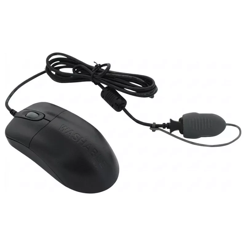 Seal Shield Silver Storm Wired Optical Mouse, 3 Buttons, USB, Black, 800 DPI, IP68 Waterproof, Dishwasher Safe