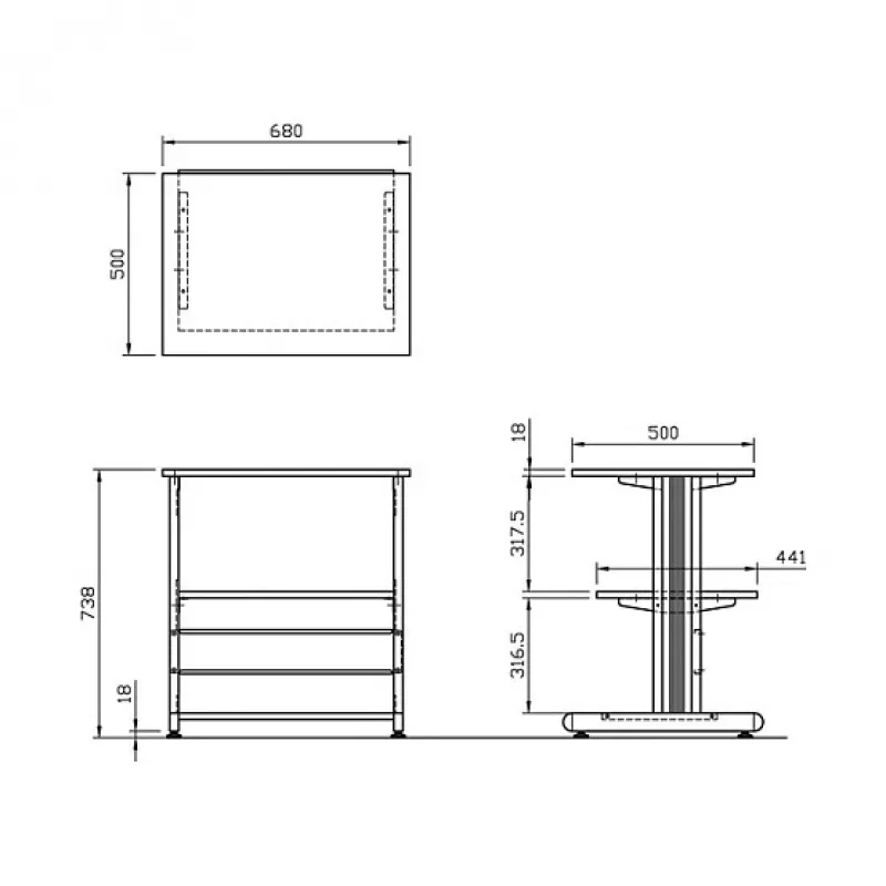 Podstawka pod drukarkę SECOMP Roline na kółkach, szara/biała/jasnoszara, 2 półki, 500x400x600 mm 17.01.1089