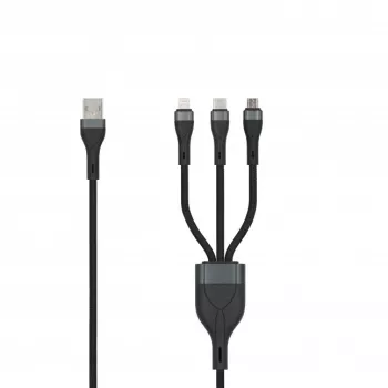 SEEK TOTI USB A do Micro USB / USB-C / Lightning 1.5m Pleciony Kabel 2A (Non-MFI) Czarny