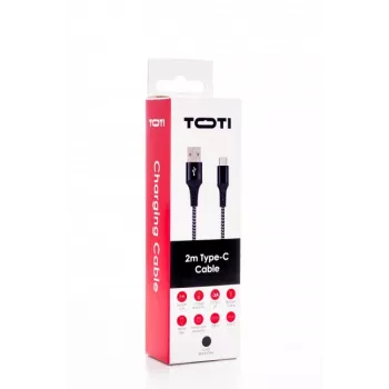 SEEK TOTI USB-A do USB-C 2m Pleciony Kabel 2A, Czarny/Space Grey