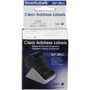 Seiko SLP-2RLC Przezroczyste etykiety adresowe 28x89mm, 2 rolki, 260 etykiet, białe, klej stały, termiczne bezpośrednie, do Smart Label Printer