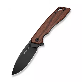 SENCUT Stratex Guibourtia składany nóż z ostrzem drop point, blokadą liner lock, otwierany flipperem/kołkiem kciuka, stal 9Cr18MoV, wykończenie satynowe, ostrze 3,46 inch, długość po złożeniu 4,41 inch, klips do kieszeni