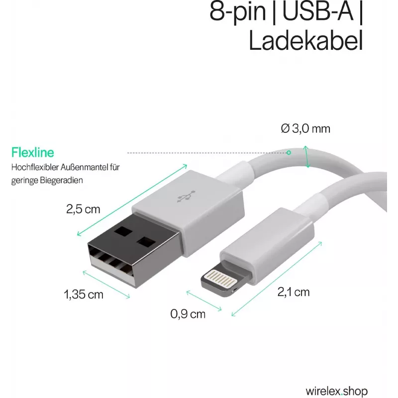 SHIVERPEAKS Flexline USB Charge & Sync Cable, USB-A do 8-Pin (Lightning), 2.0, ABS, Biały, 1.5m (FL31-12042)