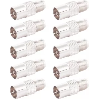 Adapter koncentryczny SHIVERPEAKS IEC na F-Type, 10 szt., 75 Ohm, mosiądz niklowany, żeński na żeński BS85324-SET10