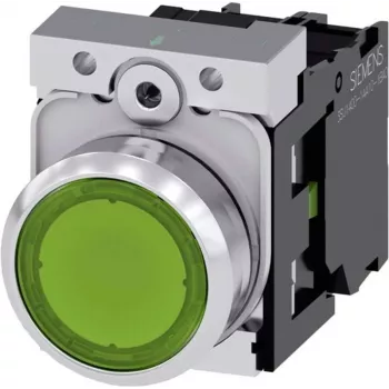 Siemens SIRIUS ACT 3SU1152-0AB40-1BA0 Przycisk, płaski element nastawczy, zielony, metalowy wysokopołyskowe pierścień przedni, 22mm, 1NO, złącze śrubowe, IP66/67/69K