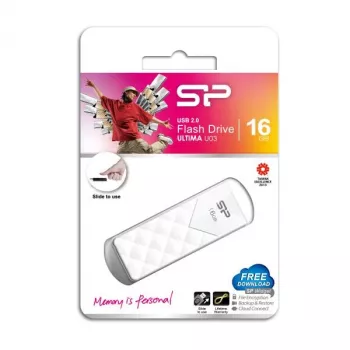 Silicon Power 16GB USB 2.0 Pamięć Flash, Wysuwana Konstrukcja Bez Zaślepki, Biały