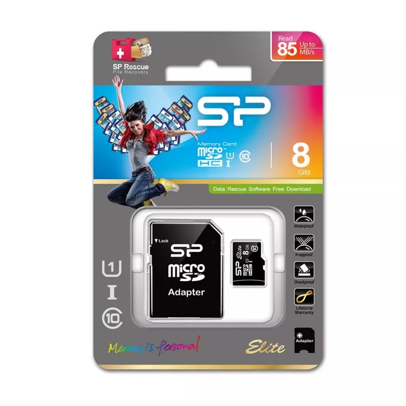 Silicon Power Elite Karta pamięci microSDHC 8GB UHS-I U1 V10 z adapterem SD