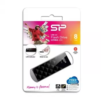 Silicon Power SP008GBUF2U03V1K 8GB USB 3.2 Gen 1 Wysuwany Pendrive, Czarny