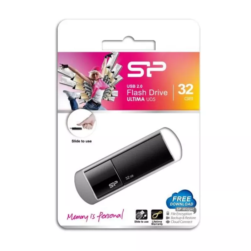 Silicon Power SP032GBUF2U05V1K 32GB USB 2.0 Pamięć Flash - Wysuwana konstrukcja bez zaślepki, czarny