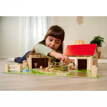SIMBA-DICKIE Farm with Accessories – Duży zestaw zabawkowy z zagrodą, stodołą, stajnią, rolnikiem, zwierzętami i narzędziami do karmienia dla dzieci w wieku 3-8 lat