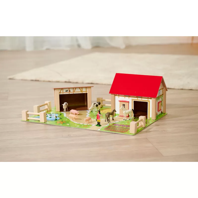 SIMBA-DICKIE Farm with Accessories – Duży zestaw zabawkowy z zagrodą, stodołą, stajnią, rolnikiem, zwierzętami i narzędziami do karmienia dla dzieci w wieku 3-8 lat