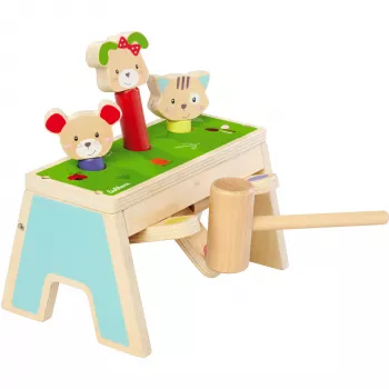 SIMBA-DICKIE Młotkowa gra Pop-Up – Drewniana zabawka 16-elementowa z figurkami Pop-Up