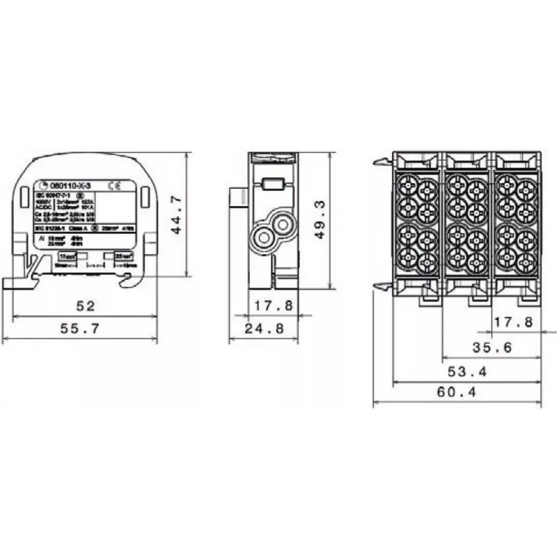 SIMET SCB 25 Al/Cu 80A 1-biegunowy blok rozdzielczy brązowy 81501015