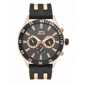 SLAZENGER MAN SL96076203 Męski Zegarek Analogowy Kwarcowy 48mm Niebieska Tarcza Brązowy Skórzany Pasek