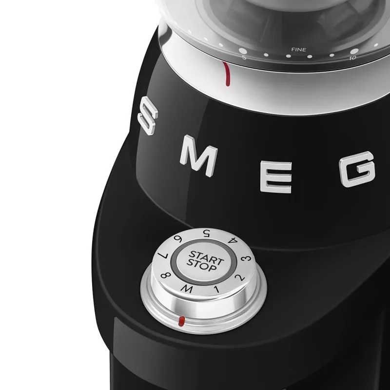 Smeg CGF03BLEU Młynek do kawy żarnowy stożkowy w stylu lat 50. - czarny, 150W, pojemność 350g