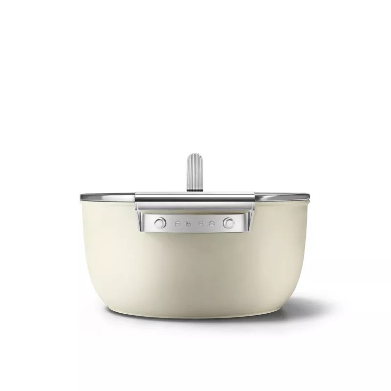 Smeg CSF2412CRM Casserole, 24 cm, Ceramic Non-Stick, Stainless Steel Handle, Matte Cream