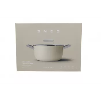 Smeg CSF2412CRM Casserole, 24 cm, Ceramic Non-Stick, Stainless Steel Handle, Matte Cream