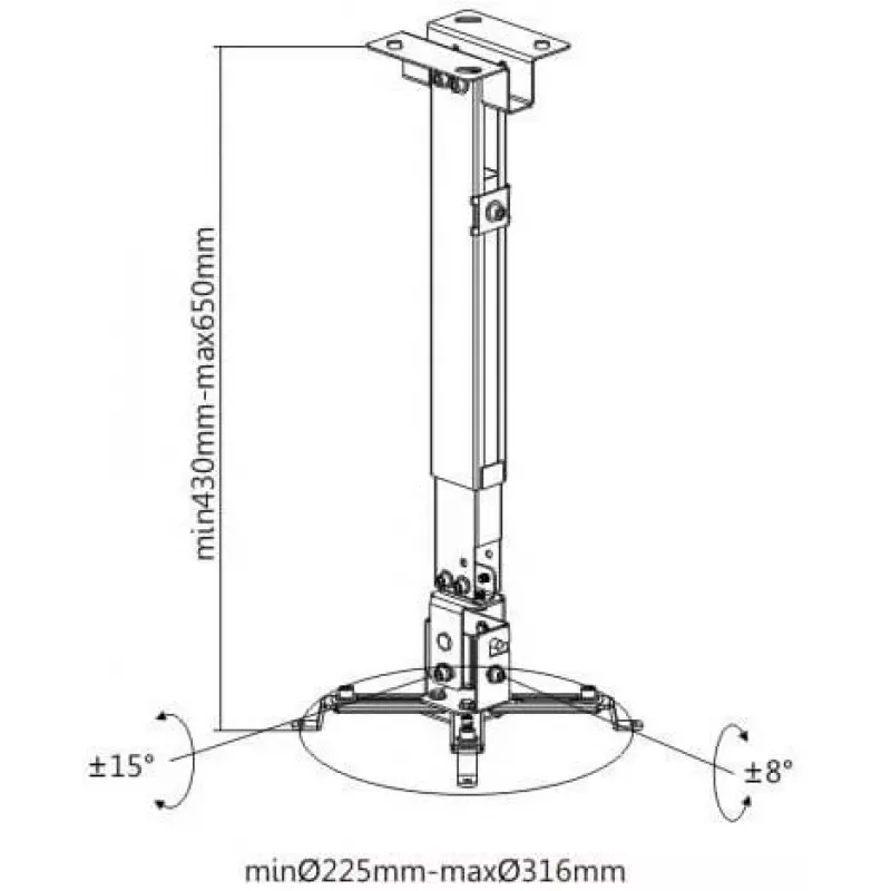 Spacetronik SPA-P01B Uniwersalny uchwyt do projektora 2-w-1 sufit/ściana, 15 kg, stal, czarny