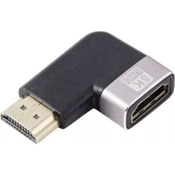 SpeaKa Professional SP-11302004 Adapter HDMI 8K 60Hz 4K 120Hz 90° Kątowy Męski do Żeńskiego Czarny Srebrny