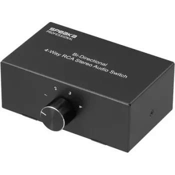 SpeaKa Professional SP-AS-500 4-portowy przełącznik audio Cinch dwukierunkowy obudowa metalowa