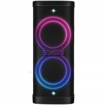 Głośnik Party Box SVEN PS-1250, Czarny (300W, TWS, IPx4, Bluetooth, FM, USB, microSD, Wyświetlacz LED, 13500mAh)