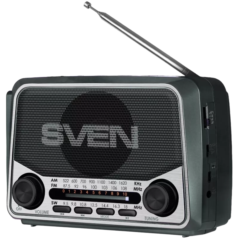 Głośnik SVEN SRP-150, Szary (3W, Bluetooth, FM/AM/SW, USB, microSD, Latarka, Bateria)