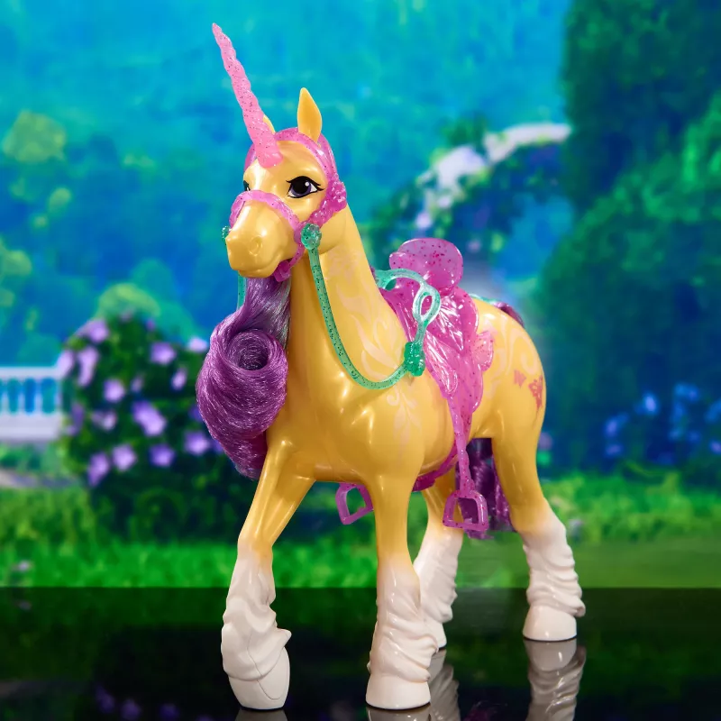 SPINMASTER Unicorn Academy - Jednorożec Leaf (28 cm, z prawdziwą grzywą i ogonem, zdejmowaną uzdą, siodłem i szczotką)
