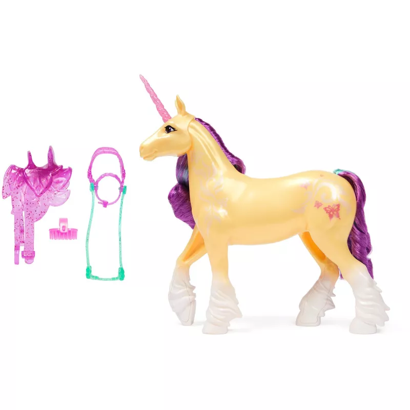 SPINMASTER Unicorn Academy - Jednorożec Leaf (28 cm, z prawdziwą grzywą i ogonem, zdejmowaną uzdą, siodłem i szczotką)