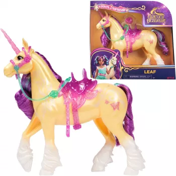 SPINMASTER Unicorn Academy - Jednorożec Leaf (28 cm, z prawdziwą grzywą i ogonem, zdejmowaną uzdą, siodłem i szczotką)