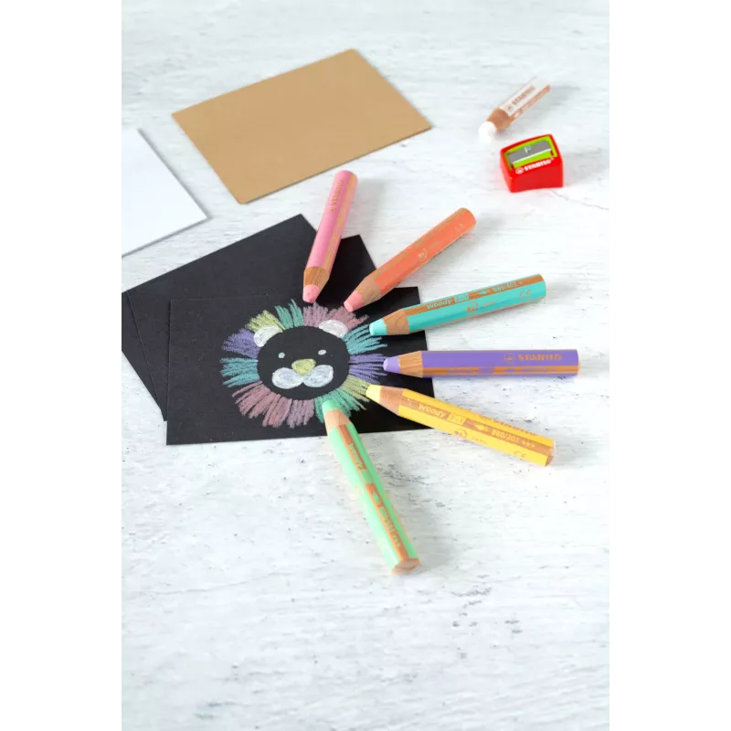 STABILO woody 3 in 1 Pastel Red Pencil - 10 mm Lead - Water Soluble - 1 Piece
