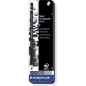 Zestaw ołówków grafitowych Staedtler Mars Lumograph 100B G6 – 6 różnych stopni twardości (8B–B), sześciokątne, certyfikat PEFC