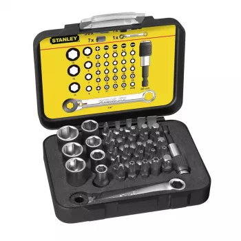 Zestaw bitów i nasadek STANLEY 39 elementów, 1/4 cala, z grzechotką z obrotową głowicą R.360NANO