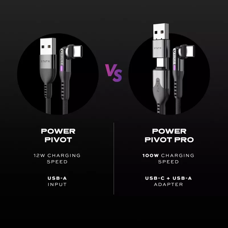 STATIK PowerPivot Pro Nylon Braided Cable, USB-C do USB-C, 2m, Czarny