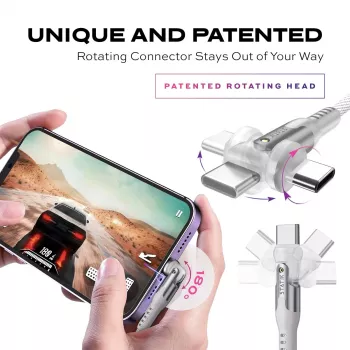 STATIK PowerPivot Pro Nylon Braided Cable, USB-C do USB-C, 3m, Biały