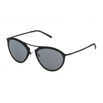 Okulary przeciwsłoneczne STING Unisex SST07552531X - Prostokątna czarna oprawka, szare soczewki poliwęglanowe, ochrona UV400, szerokość soczewki 52 mm