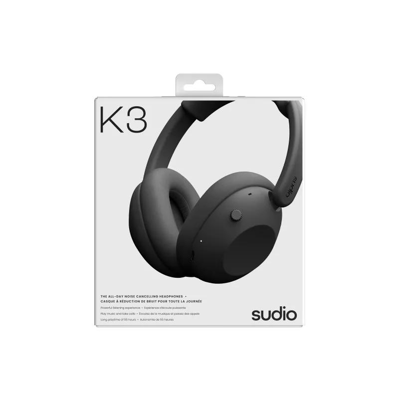 Sudio K3 Bezprzewodowe Słuchawki Nauszne z Hybrydowym ANC, Bluetooth 5.3, Bateria 60h, Ink Black