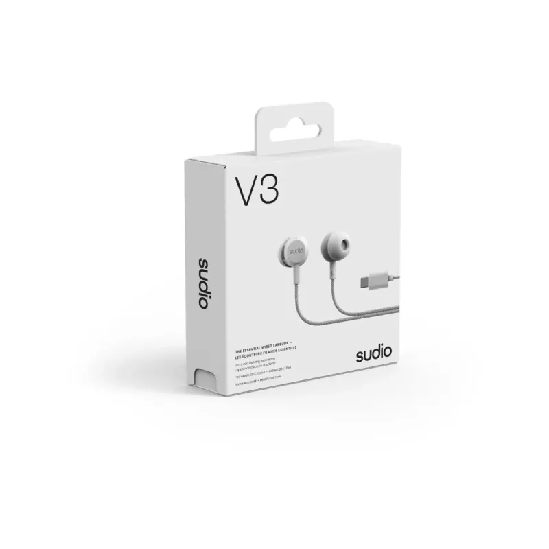 Sudio V3 Prawdziwie Bezprzewodowe Słuchawki Dokanałowe z Etui Ładującym USB-C, Podwójnymi Mikrofonami, Sterowaniem Dotykowym, Odpornością na Zachlapania IPX4, Szaro-Białe