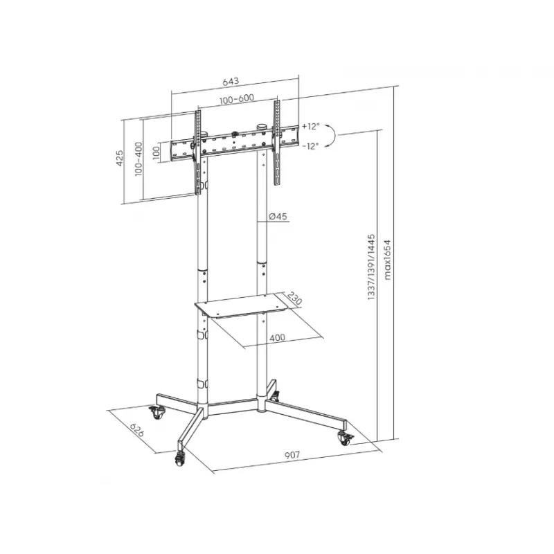 Sunne Floor Stand S1122 TV Cart 37-70 inch Black 45 kg Capacity