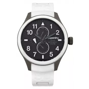 SUPERDRY Zegarek męski analogowy kwarcowy SYG110W 44mm Czarny pasek silikonowy