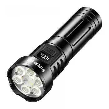 Superfire L24 USB-C ładowalna latarka LED, 2500 lumenów, zasięg 500m, IP44, czarna