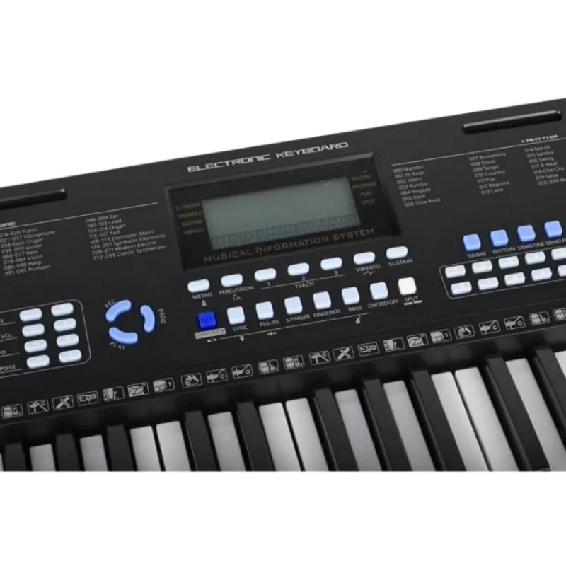 SUPRIMO EK611 61-klawiszowa klawiatura edukacyjna dla dzieci z wyświetlaczem LCD, 200 brzmień, 128 rytmów, mikrofonem i pulpitem na nuty