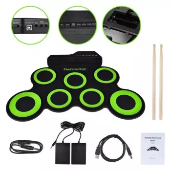 SUPRIMO Roll Up Drum Pad – 9-padowy przenośny elektroniczny zestaw perkusyjny z pedałami, USB MIDI, wbudowanymi głośnikami, czarny